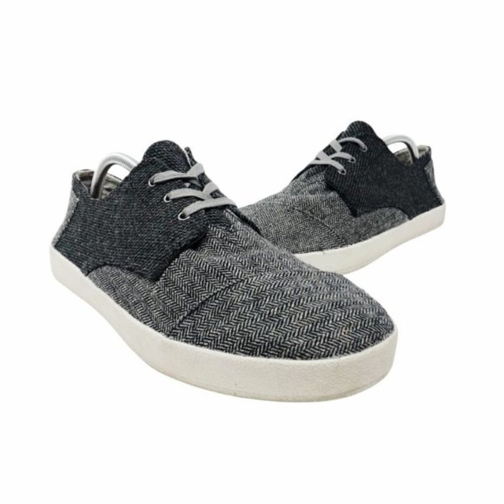 Toms Herringbone Tweed Lace Up Paseo Sneakers Charcoal Grey Men's 13